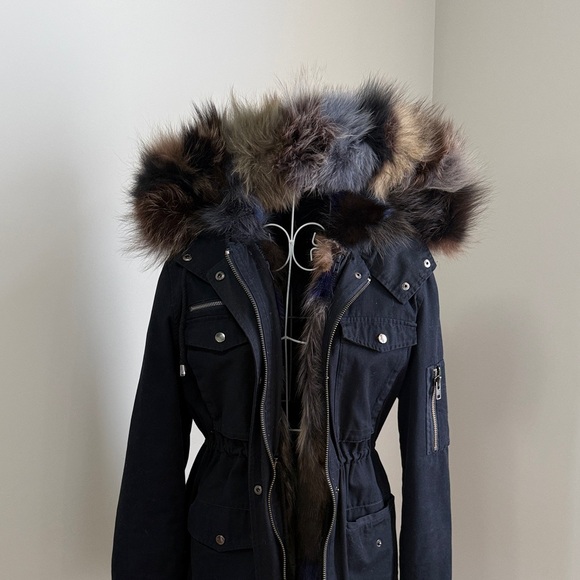 Jocelyn Black Utility Jacket with Real Fur Lining - Picture 2 of 7